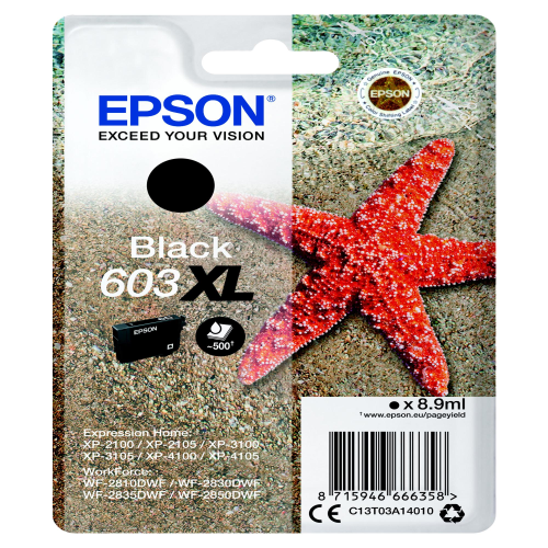 EPSON 603XL SINGLEPACK BLACK PER EXPRESSION HOME XP-2100, 2105, 3100, 3105, 4100, 4105; WORKFORCE WF-2810, 2830, 2835, 2850